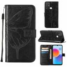 For ZTE Blade A52 Embossed Butterfly Flip Leather Phone Case(Black) - 1