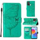 For ZTE Blade A52 Embossed Butterfly Flip Leather Phone Case(Green) - 1