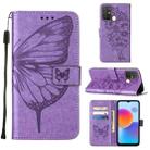 For ZTE Blade A52 Embossed Butterfly Flip Leather Phone Case(Purple) - 1