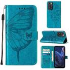 For ZTE Blade A72 5G Embossed Butterfly Flip Leather Phone Case(Blue) - 1