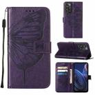 For ZTE Blade A72 5G Embossed Butterfly Flip Leather Phone Case(Dark Purple) - 1