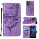 For ZTE Blade A72 5G Embossed Butterfly Flip Leather Phone Case(Purple) - 1