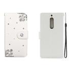 For Nokia 5 Horizontal Flip Solid Color Rhinestones Leather Case with Card Slot & Wallet & Holder(Diagonal Flower) - 1