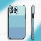 For iPhone 14 Plus Tricolor Gradient Lambskin Phone Case(Cyan-blue) - 1