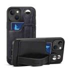 For iPhone 14 Plus Suteni 215 Wrist Strap PU Phone Case(Black) - 1