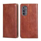 For Motorola Edge 2022 Gloss Oil Solid Color Magnetic Leather Phone Case(Brown) - 1