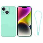 For iPhone 14 Silicone Phone Case with Wrist Strap(Mint Green) - 1