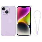 For iPhone 14 Silicone Phone Case with Wrist Strap(Light Purple) - 1