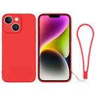For iPhone 14 Plus Silicone Phone Case with Wrist Strap(Red) - 1