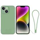 For iPhone 14 Plus Silicone Phone Case with Wrist Strap(Matcha Green) - 1