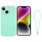 For iPhone 14 Plus Silicone Phone Case with Wrist Strap(Mint Green) - 1