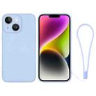 For iPhone 14 Plus Silicone Phone Case with Wrist Strap(Light Blue) - 1