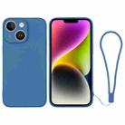 For iPhone 14 Plus Silicone Phone Case with Wrist Strap(Blue) - 1