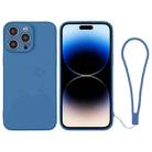 For iPhone 14 Pro Silicone Phone Case with Wrist Strap(Blue) - 1