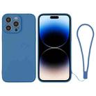 For iPhone 14 Pro Max Silicone Phone Case with Wrist Strap(Blue) - 1