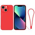 For iPhone 13 mini Silicone Phone Case with Wrist Strap(Red) - 1