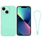 For iPhone 13 mini Silicone Phone Case with Wrist Strap(Mint Green) - 1