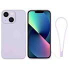 For iPhone 13 mini Silicone Phone Case with Wrist Strap(Light Purple) - 1