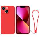 For iPhone 13 Silicone Phone Case with Wrist Strap(Red) - 1