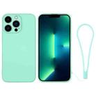 For iPhone 13 Pro Max Silicone Phone Case with Wrist Strap(Mint Green) - 1