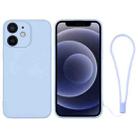 For iPhone 12 mini Silicone Phone Case with Wrist Strap(Light Blue) - 1