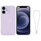 For iPhone 12 mini Silicone Phone Case with Wrist Strap(Light Purple) - 1