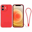 For iPhone 12 Silicone Phone Case with Wrist Strap(Red) - 1