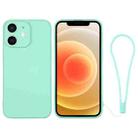 For iPhone 12 Silicone Phone Case with Wrist Strap(Mint Green) - 1
