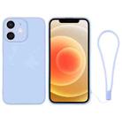 For iPhone 12 Silicone Phone Case with Wrist Strap(Light Blue) - 1