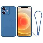 For iPhone 12 Silicone Phone Case with Wrist Strap(Blue) - 1