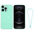 For iPhone 12 Pro Silicone Phone Case with Wrist Strap(Mint Green) - 1