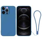 For iPhone 12 Pro Silicone Phone Case with Wrist Strap(Blue) - 1