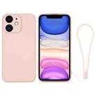 For iPhone 11 Silicone Phone Case with Wrist Strap(Pink) - 1