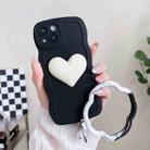 For iPhone 14 Wave Edge Heart Silicone Phone Case with Wristband(Black) - 1