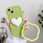 For iPhone 14 Wave Edge Heart Silicone Phone Case with Wristband(Green) - 1