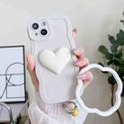 For iPhone 14 Wave Edge Heart Silicone Phone Case with Wristband(White) - 1