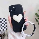 For iPhone 14 Plus Wave Edge Heart Silicone Phone Case with Wristband(Black) - 1