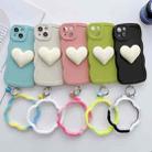 For iPhone 14 Plus Wave Edge Heart Silicone Phone Case with Wristband(Blue) - 3
