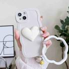 For iPhone 14 Plus Wave Edge Heart Silicone Phone Case with Wristband(White) - 1