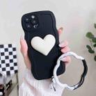 For iPhone 14 Pro Wave Edge Heart Silicone Phone Case with Wristband(Black) - 1