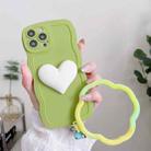 For iPhone 14 Pro Wave Edge Heart Silicone Phone Case with Wristband(Green) - 1