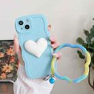 For iPhone 13 mini Wave Edge Heart Silicone Phone Case with Wristband(Blue) - 1