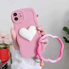 For iPhone 12 Wave Edge Heart Silicone Phone Case with Wristband(Pink) - 1