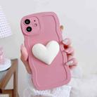 For iPhone 12 Wave Edge Heart Silicone Phone Case with Wristband(Pink) - 2