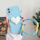 For iPhone 12 Wave Edge Heart Silicone Phone Case with Wristband(Blue) - 1
