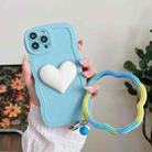 For iPhone 12 Pro Wave Edge Heart Silicone Phone Case with Wristband(Blue) - 1