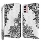 For Motorola Moto G42 3D Painting Pattern TPU + PU Leather Phone Case(Diagonal Black Flower) - 1