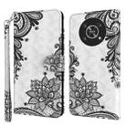 For Honor Magic4 Lite 4G/5G 3D Painting Pattern TPU + PU Leather Phone Case(Diagonal Black Flower) - 1