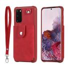 For Galaxy S20 Shockproof Protective Case with Mirror & Card Slot & Short Lanyard(Red) - 1