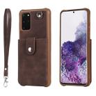 For Galaxy S20 Plus Shockproof Protective Case with Mirror & Card Slot & Short Lanyard(Coffee) - 1